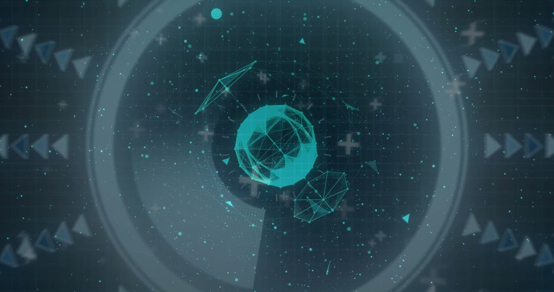 Futuristic Interface with Glowing Teal Wireframe Sphere