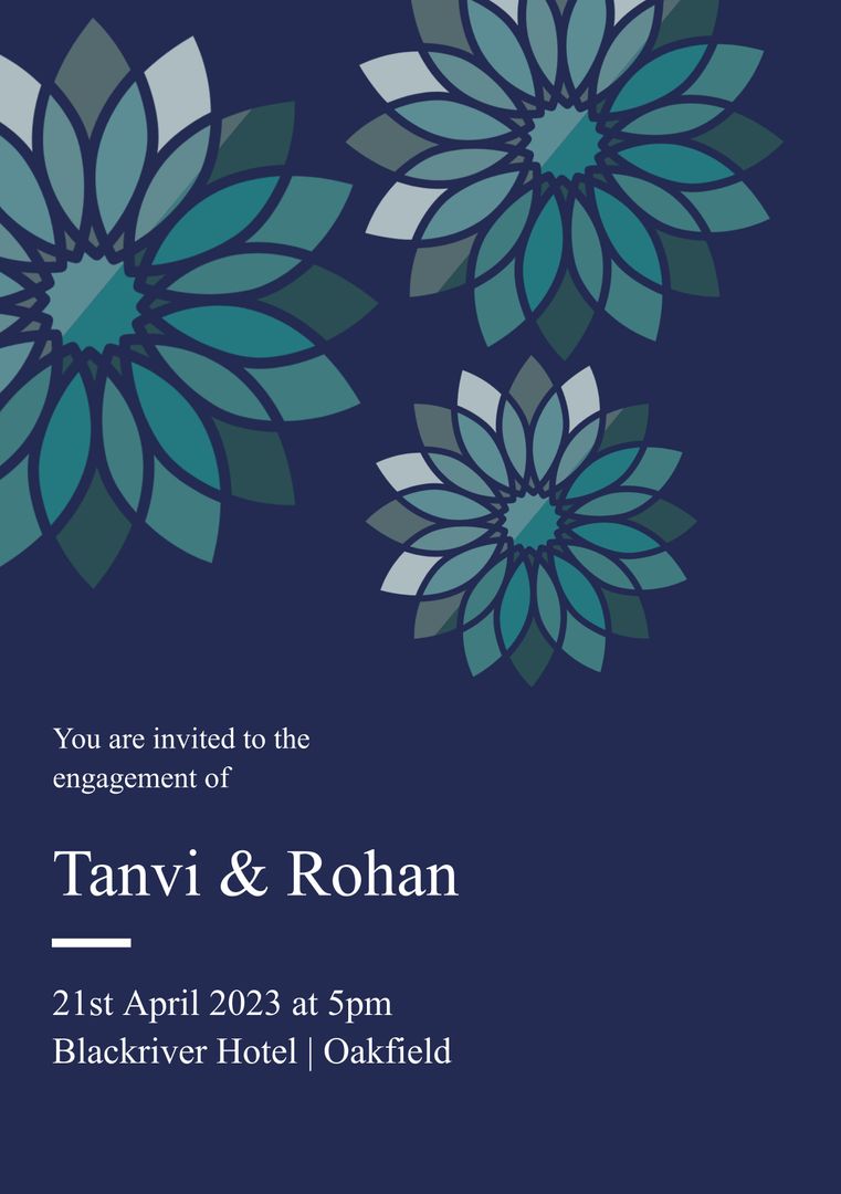 Elegant Engagement Party Invitation with Green Flowers and Blue Background - Download Free Stock Templates Pikwizard.com