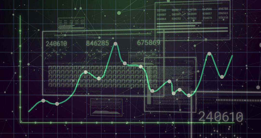 Futuristic Data Visualization with Green Line Graph and Analytics Interface