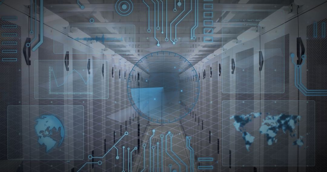 Futuristic Data Scanning Overlay on Server Room