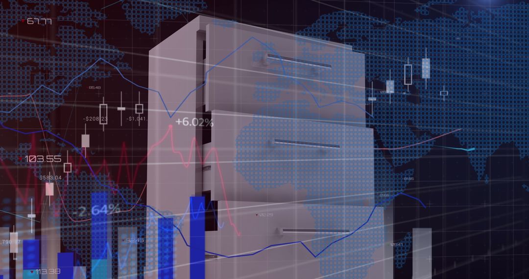 Global Business Technology Depicted With Data and Cabinet