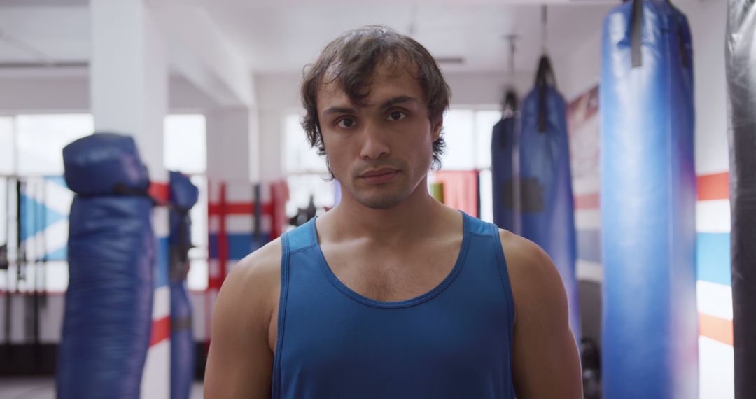 Portrait of Fit Man in Blue Tank Top at Gym Training Facility - Free Images, Stock Photos and Pictures on Pikwizard.com