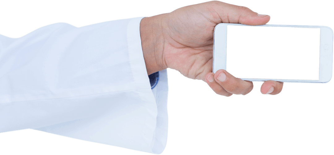 Doctor Hand Holding Smartphone with Transparent Background