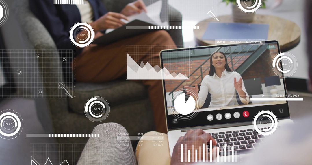 Virtual Business Meeting with Digital Interface Overlay