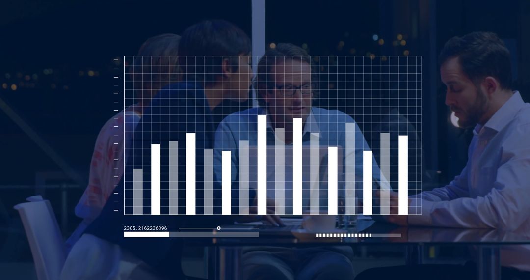 Business Team Analyzing Data with Bar Chart Overlay