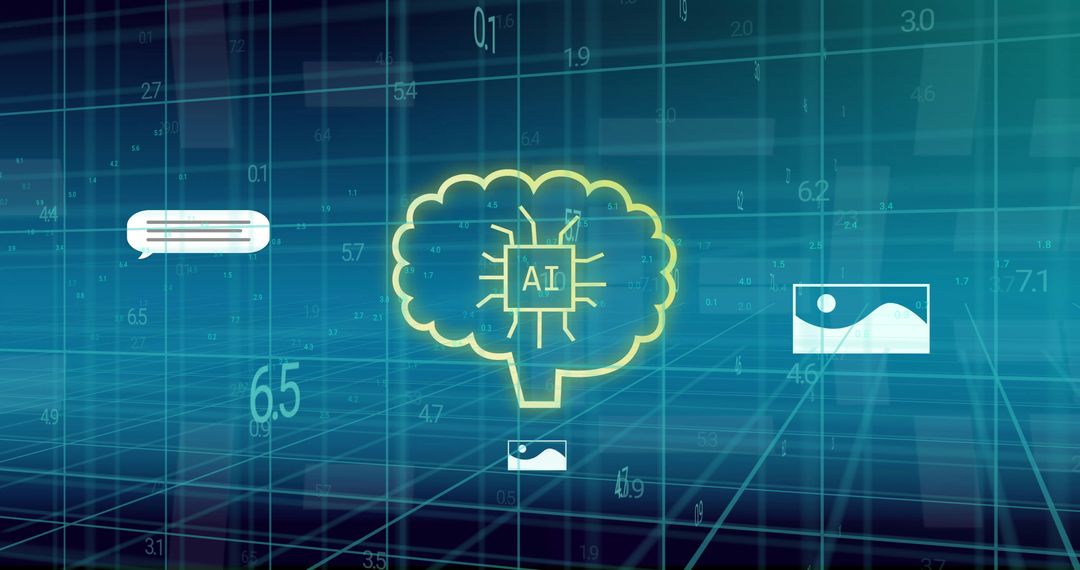 AI Brain Concept Over Digital Data Grid