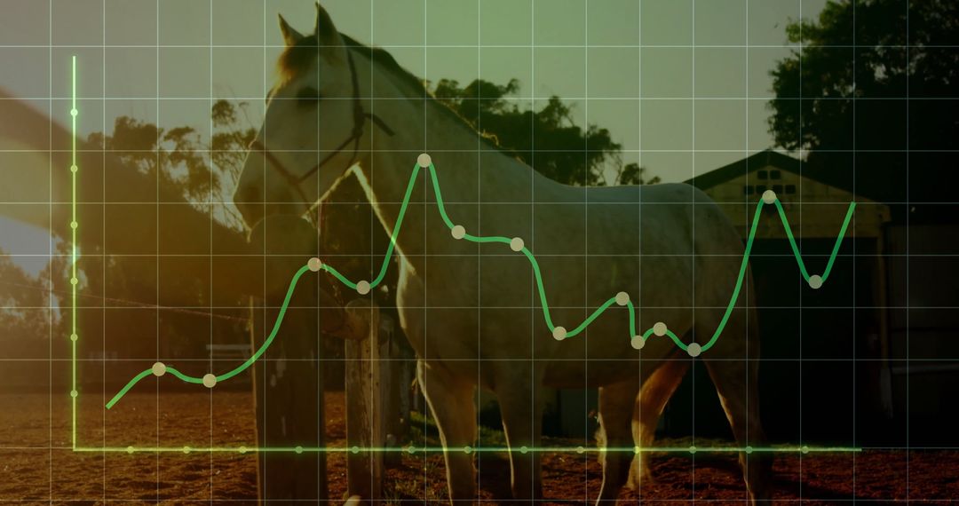 Horse in Pasture with Overlaid Analytics Chart in Rural Scene