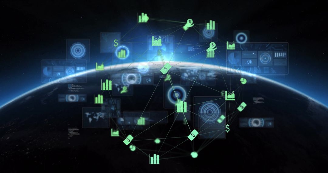 Global Digital Connectivity: Futuristic Data Icons Over Earth