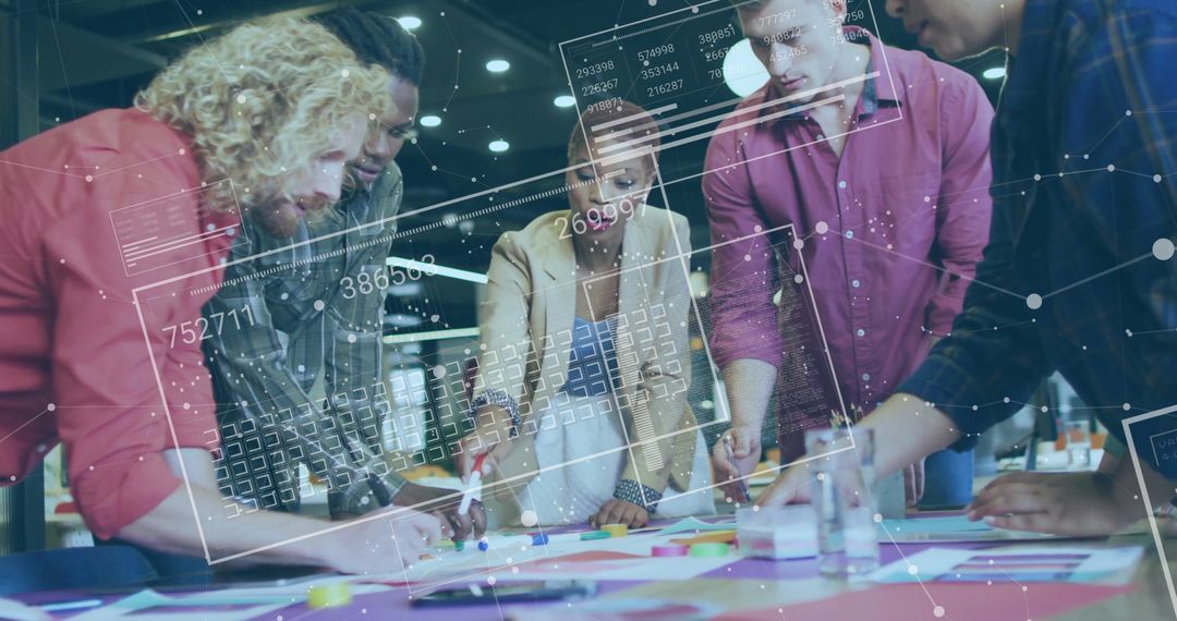 Diverse Team Engaging in Digital Brainstorming Session