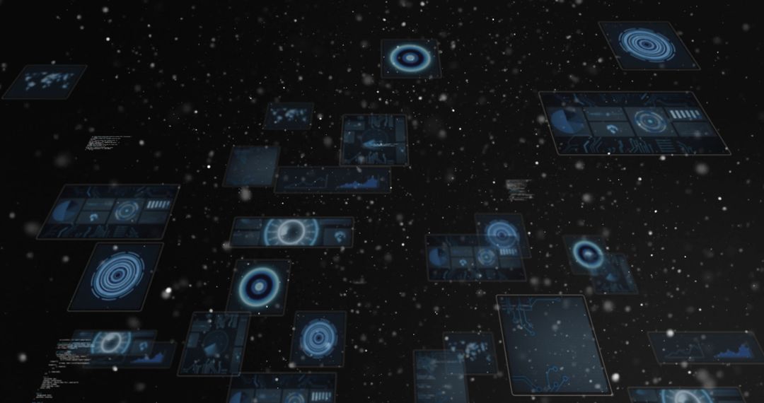 Holographic Data Panels Floating in Digital Cyberspace