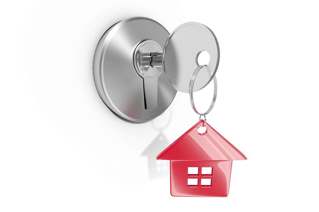 Transparent Lock and Key with Red House Keychain