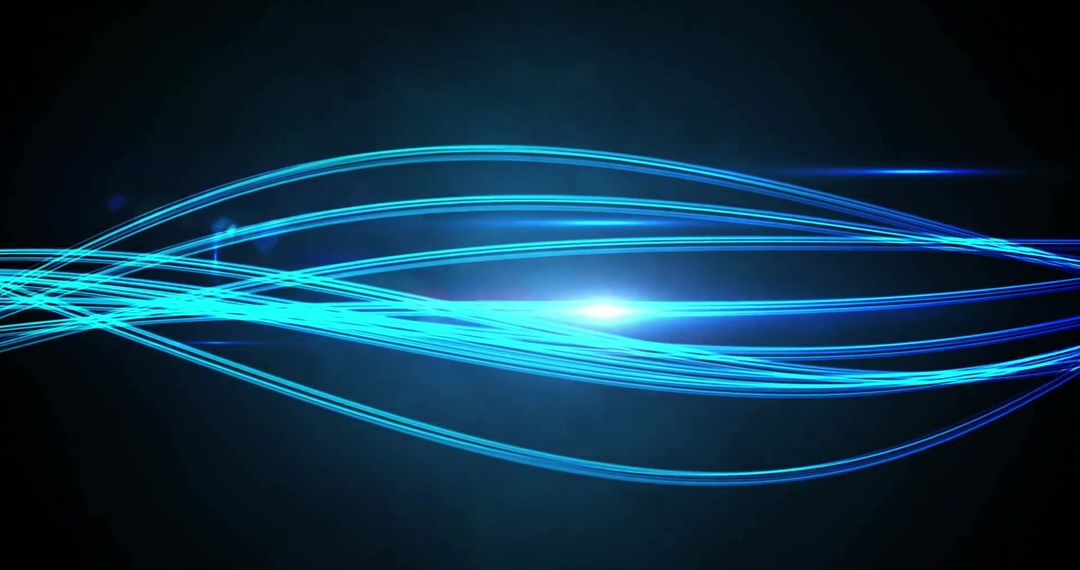 Abstract Blue Light Trails on Dark Background with Bright Center Glow