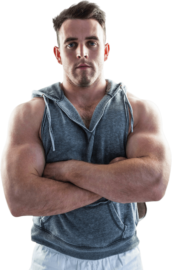 Muscular Bodybuilder with Transparent Background Arms Crossed