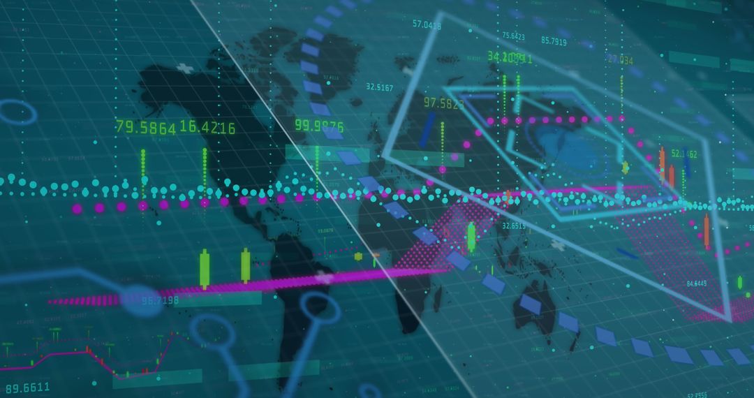 Futuristic Data Visualization Overlay on World Map