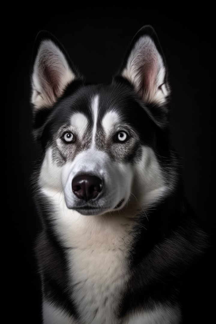 Close-Up Portrait of Siberian Husky with Blue Eyes and Black Background - Free Images, Stock Photos and Pictures on Pikwizard.com