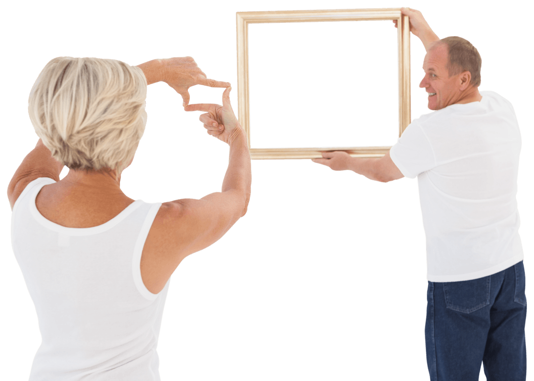 Transparent Scene with Mature Couple Displaying Picture Frame