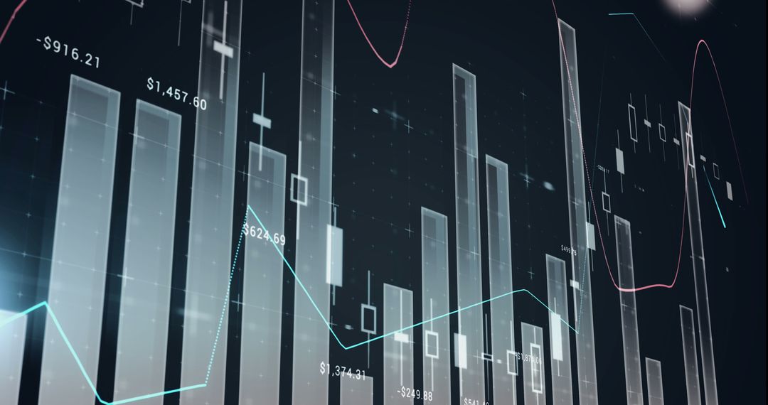 Data analysis with 3d financial charts on digital interface
