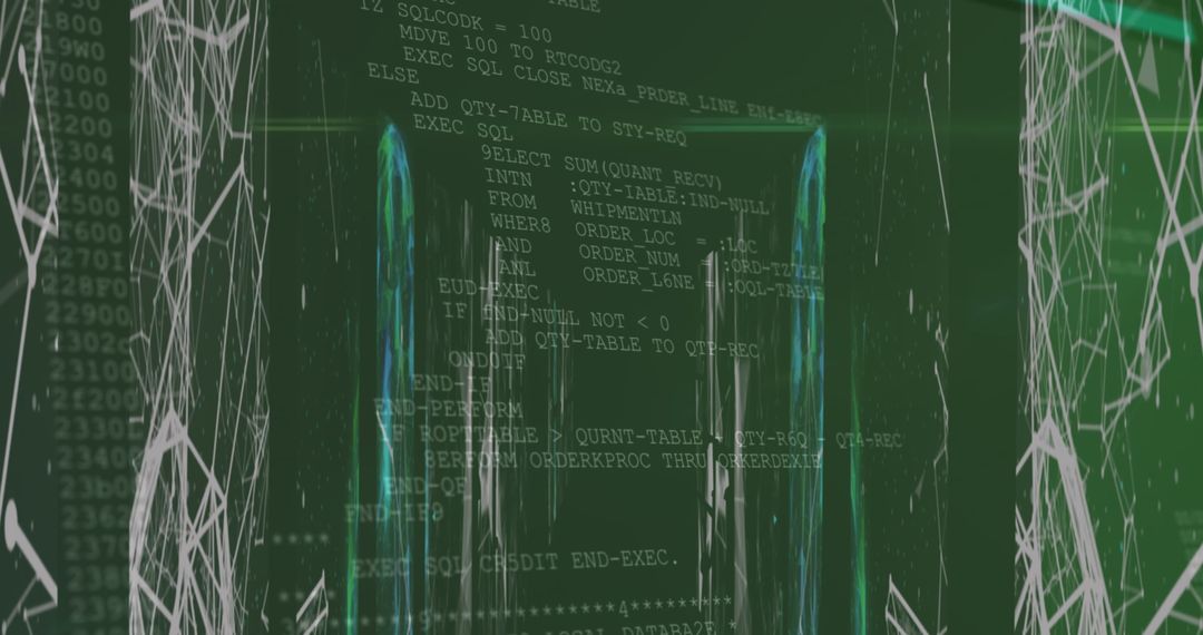Abstract Digital Code and Data Overlay in Green Hue