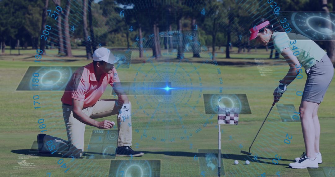 Golfers Using Augmented Reality Technology on Green Course