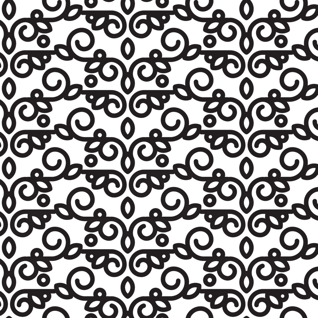 Seamless Black Ornate Pattern on Transparent Background