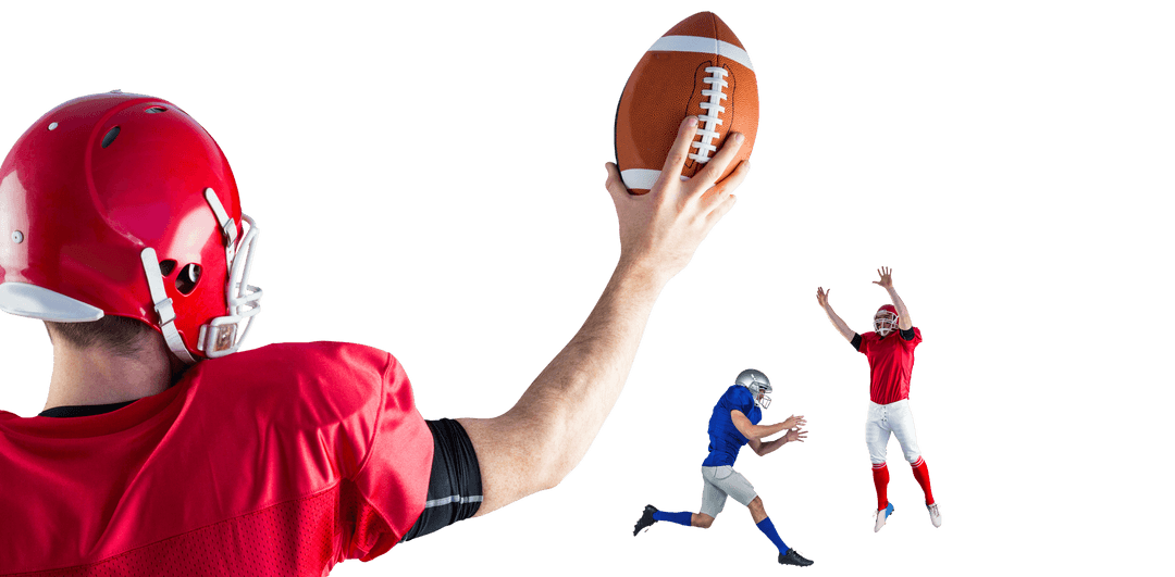 American Football Athletes in Action on Transparent Background