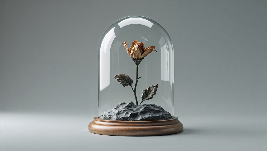 Dried Rose Under Glass Dome Capturing Timeless Elegance