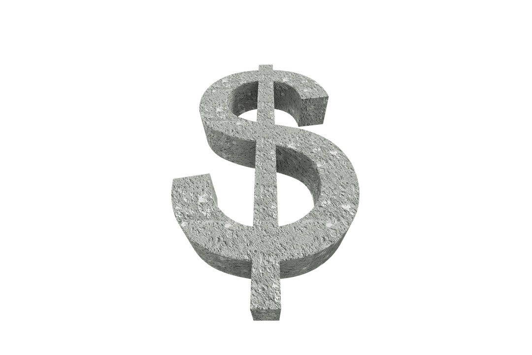 3D Stone Dollar Symbol on Transparent Background