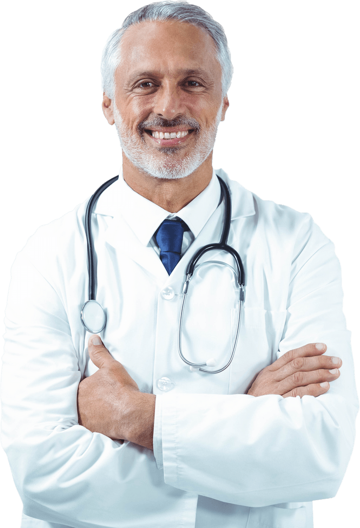 Transparent Smiling Doctor with Stethoscope Arms Crossed