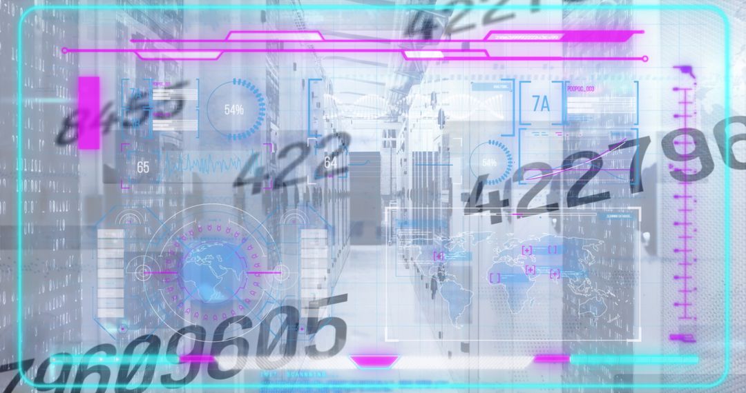 Abstract Infographic Interface Over Modern Server Room