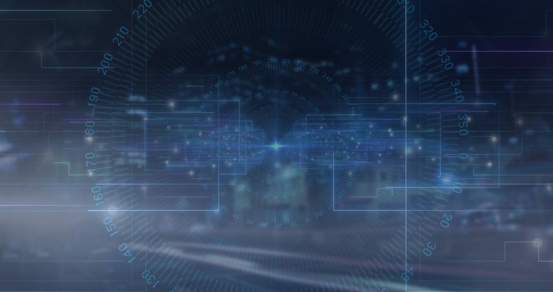 Futuristic Digital Node in Holographic Interface with Neon Lines