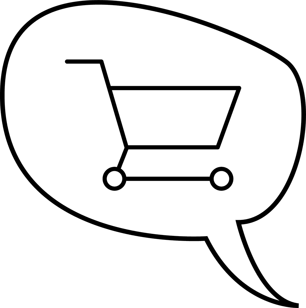 Transparent Shopping Cart Icon on Black Speech Bubble Background