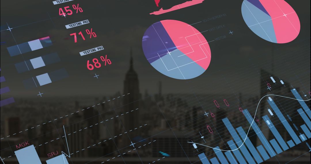 Abstract Business Data Visualization with Cityscape Background