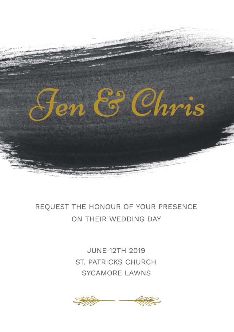 Elegant Wedding Invitation with Bold Brush Stroke and Gold Text - Download Free Stock Templates Pikwizard.com