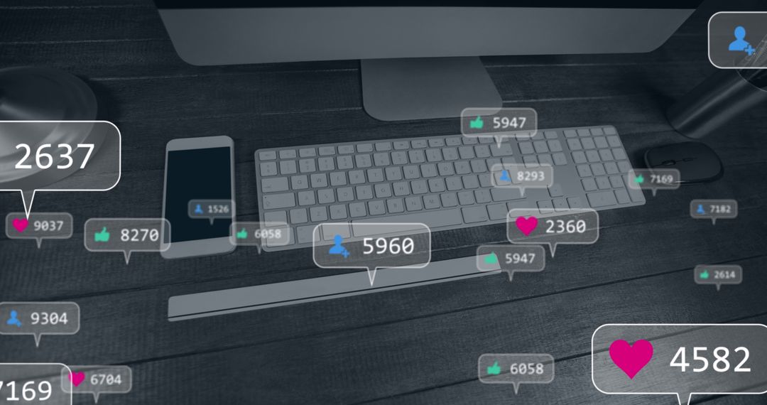 Digital Social Media Engagement With Notifications Metric Overlays