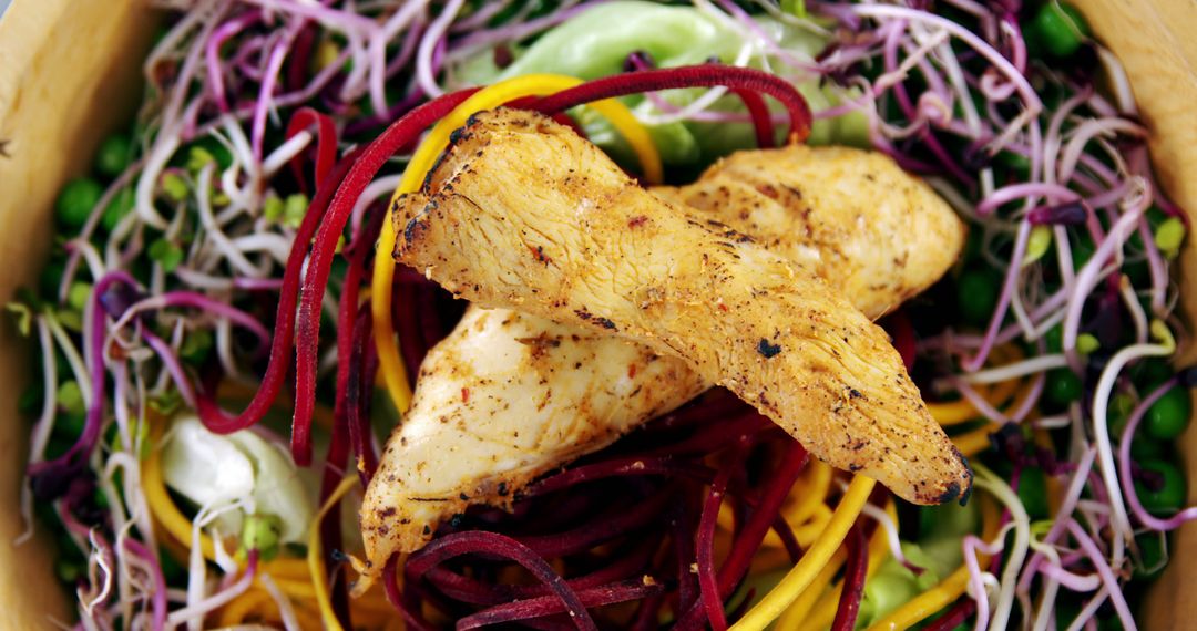 Grilled Chicken Tenders on Colorful Vegetable Salad - Free Images, Stock Photos and Pictures on Pikwizard.com