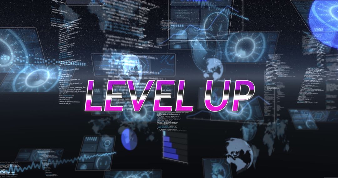 Futuristic Level Up Concept with Digital Interface Overlay