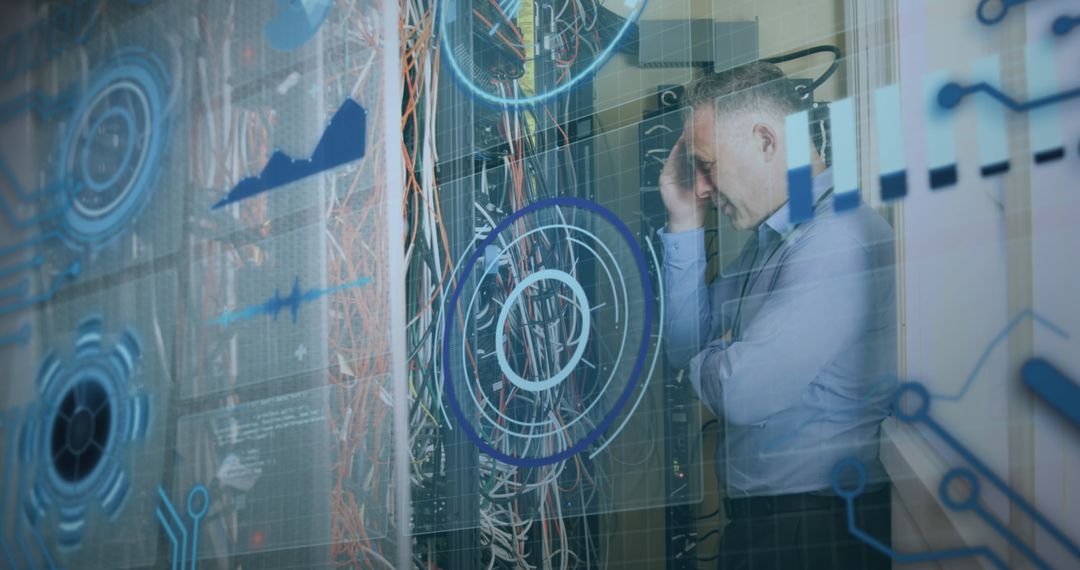 Stressed Engineer Managing Complex Server Systems