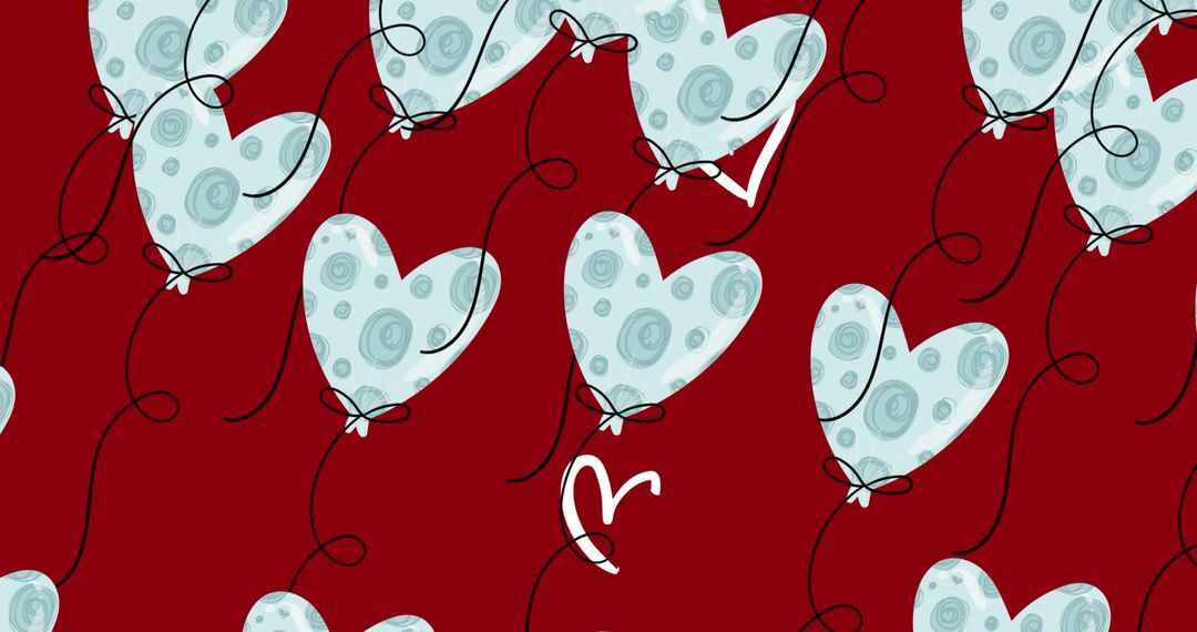 Floating heart balloons on red background for valentine's day