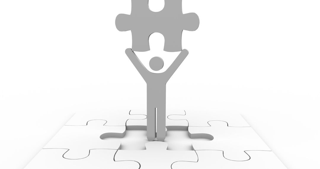 Conceptual Person Holding Puzzle Piece Success Symbol