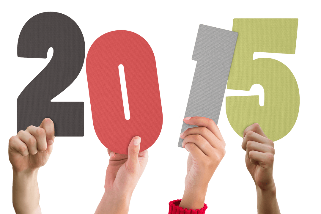 Cropped Hands Holding Colorful 2015 Number Silhouettes Transparent