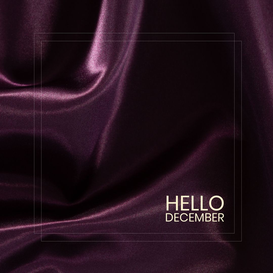 Elegant Purple Satin Fabric with Hello December Text Overlay