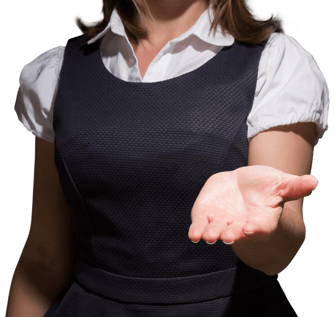Elegant Woman Extending Hand Invitation Gesture Transparent Background