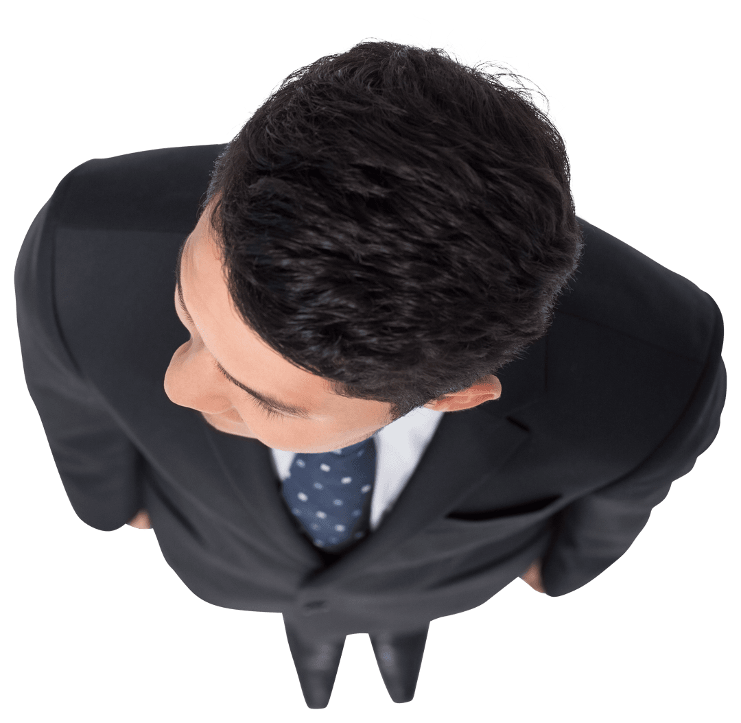 Top View of Businessman on Transparent Background Looking Aside