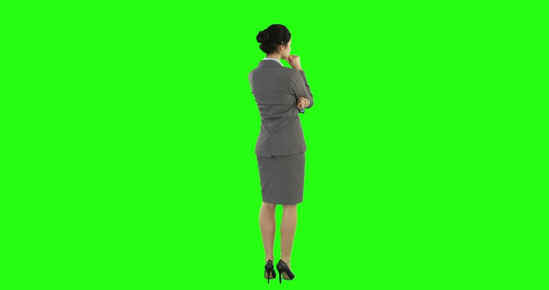 Businesswoman Thinking in Gray Suit on Green Screen Background - Free Images, Stock Photos and Pictures on Pikwizard.com