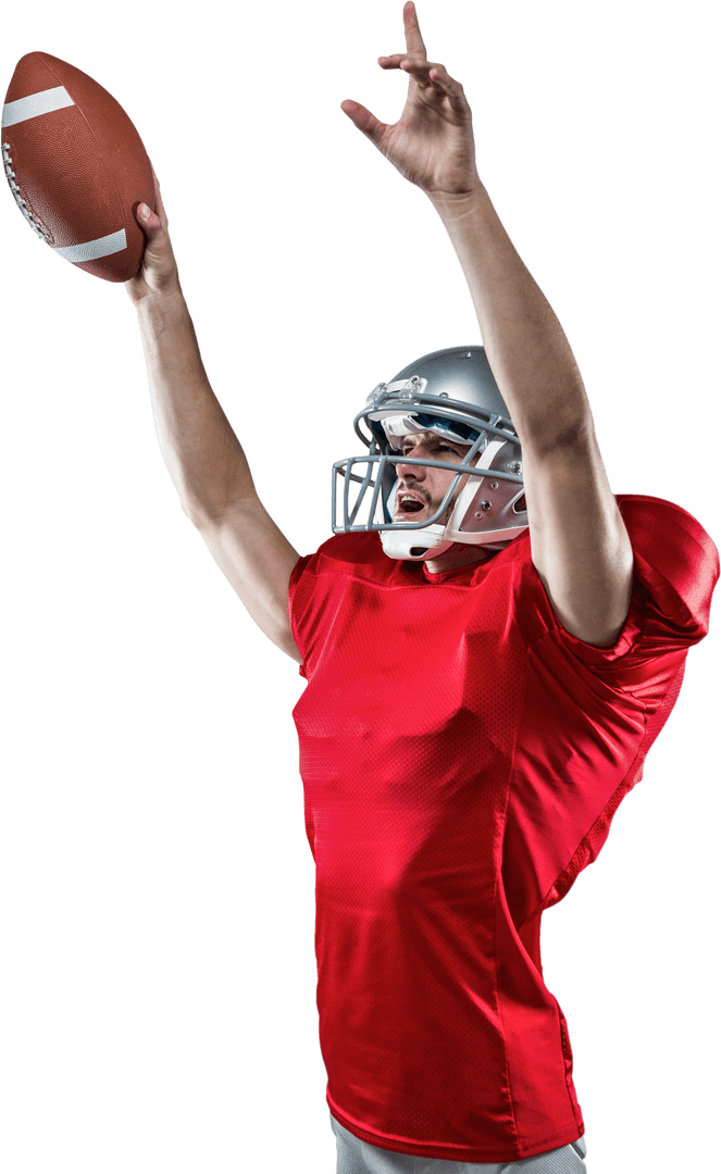 Transparent American Football Player Celebrating with Ball