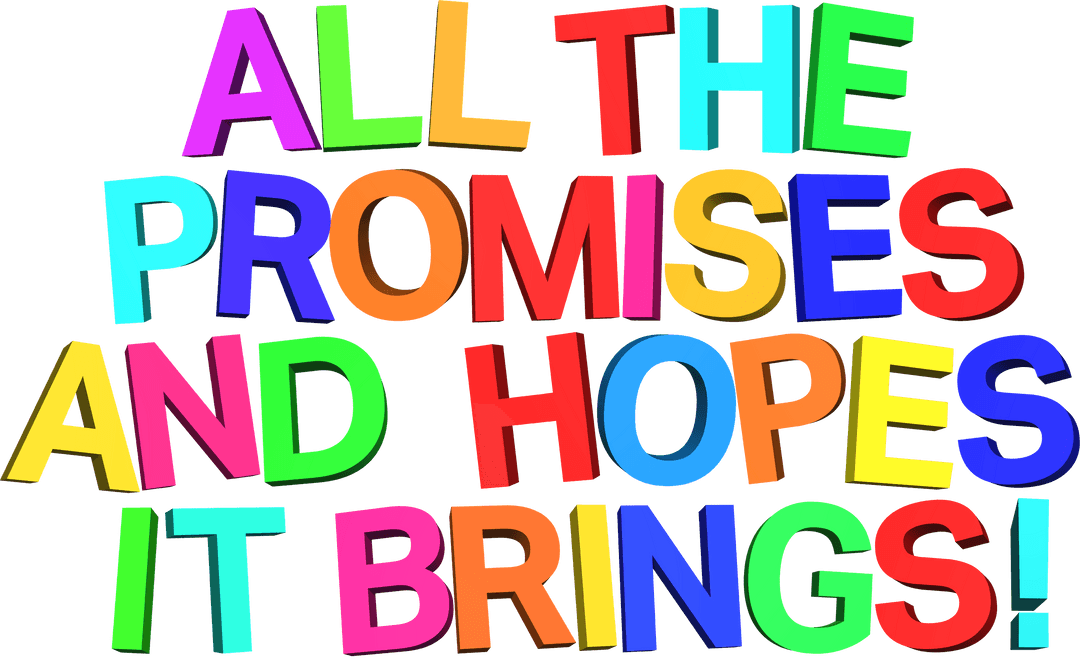 Colorful New Year Greeting Text on Transparent Background