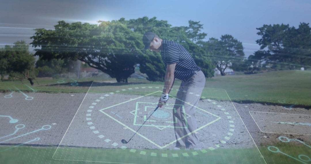 Futuristic Golfer Perfecting Swing with Virtual Technology