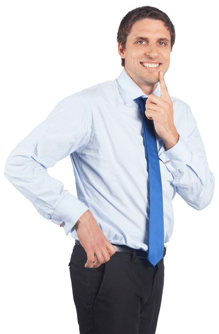 Transparent Confident Businessman Thinking and Smiling