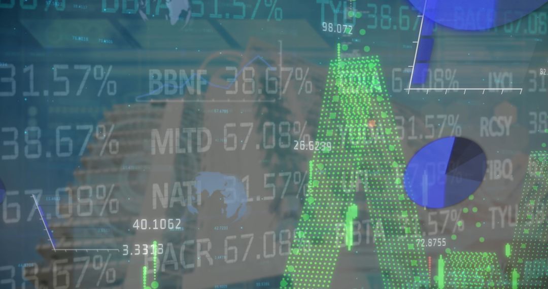 Financial Data Analytics Interface with Rising Bar Chart and Tickers
