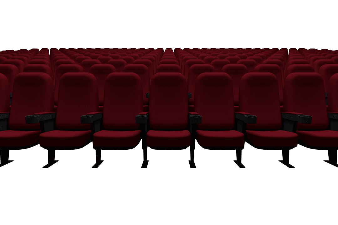 Empty Cinema Seating with Red Auditorium Chairs on Transparent